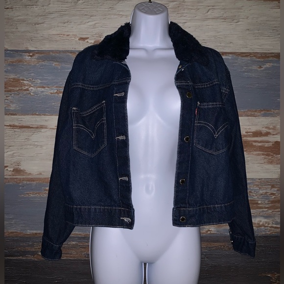 Levi’s vintage denim jacket with faux fur navy collar size M/L medium/large - Picture 1 of 9